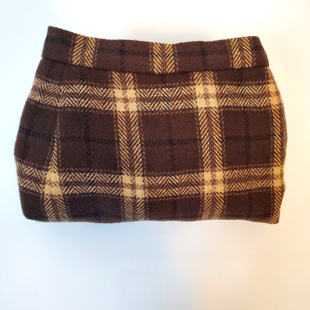 VTG Y2K Briggs Petites Womens Brown Plaid Midi Skirt Lined Wool Blend SZ 12P - Picture 11 of 11